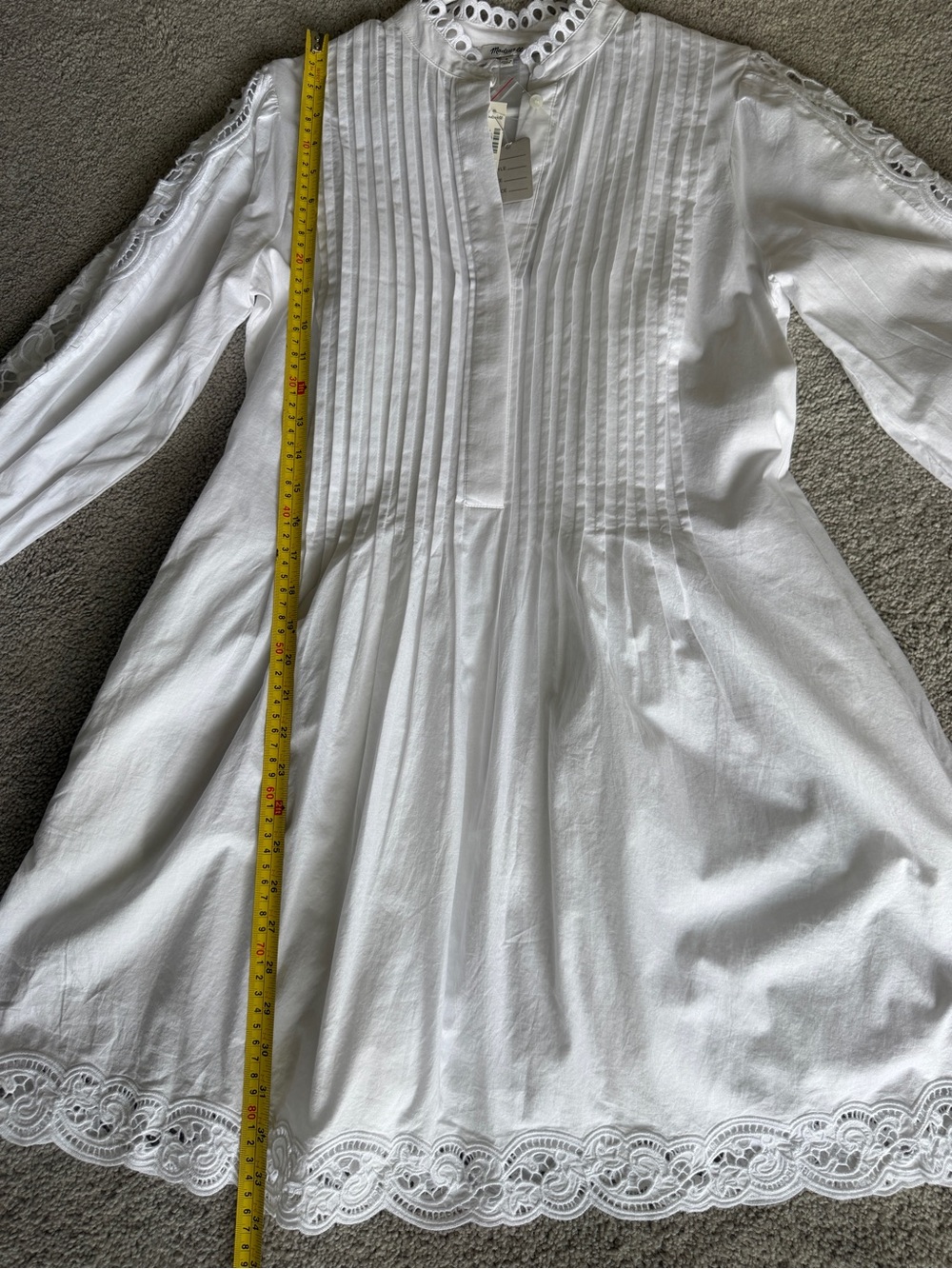 Madewell Pintucked Eyelet Mini Dress White Embroidered Cotton NWT Size S - Picture 11 of 13